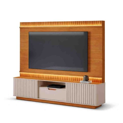 Home Atenas Tv até 85 C/led + Portas de Correr Ripadas:cinamomo/off