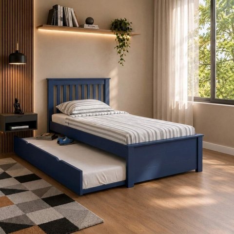 Cama + Cama Auxiliar Solteirão Ecoconfort Azul Escuro