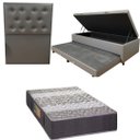 Ver imagem 1 de Bicama Box Baú com Colchão de Espuma Orthopedic + Cabeceira Botonê - Solteiro - Corino Cinza