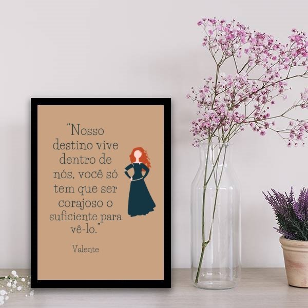 Quadro Frase Valente 45x34cm - com vidro:Madeira preta - 2