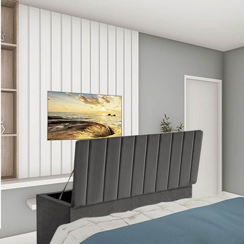 Calçadeira Baú Recamier Estofada Cama King 190cm Carla Suede Cinza Escuro- Mabe Magazine