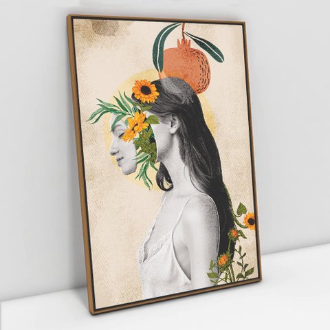 Quadro Decorativo em Canvas Abstrato Face Flowers TACOLADO PAPEL DE PAREDE Moldura Flutuante 4,5cm F