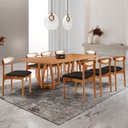 Ver imagem 1 de Conjunto de Mesa de Jantar Ello Tampo 240cm Barril Laminado e 8 Cadeiras Mônaco Premium Marrom/Linho Preto/Imbuia/Cinamomo