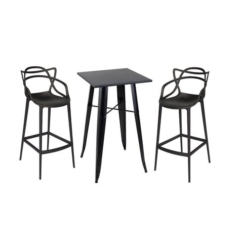 Kit Mesa Tolix Bistrô Bar com 2 Banquetas Allegra Altas - Preto