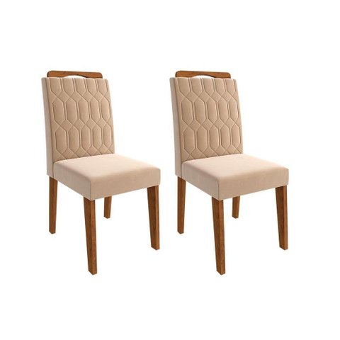 Kit 2 Cadeiras Sala Jantar Paola Wood 2 Un Savana-nature-madeirado/suede Nude Bege - Cimol