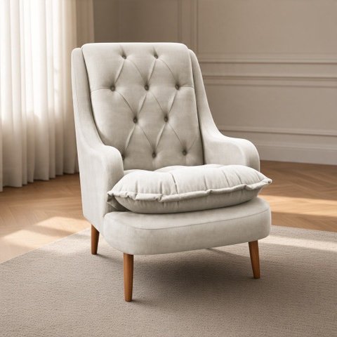 Poltrona Decorativa para Sala de Estar Lille Suede - Élpis Móveis - Bege