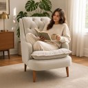 Ver imagem 2 de Poltrona Decorativa para Sala de Estar Lille Suede - Élpis Móveis - Bege