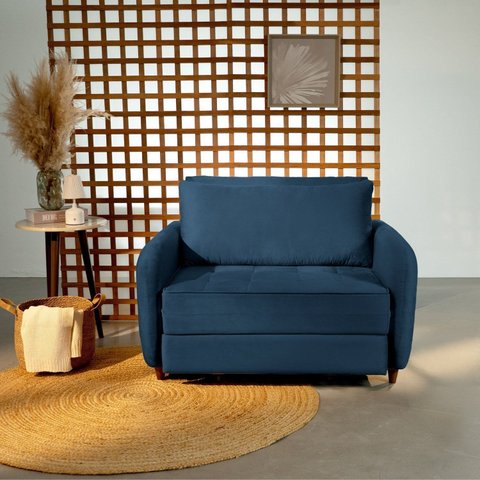 Sofá Cama Solteiro 105cm Mode CabeCasa Madeiraoriginals Azul