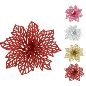 Kit C/6 Flor Vermelho Enfeite Árvore de Natal Decoração Natalina Luxo