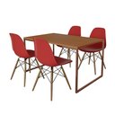 Ver imagem 2 de Mesa Industrial Base Ferro Cobre Tampo 137x90 Canela 4 Cadeiras Eames Madeira Assento Vermelho