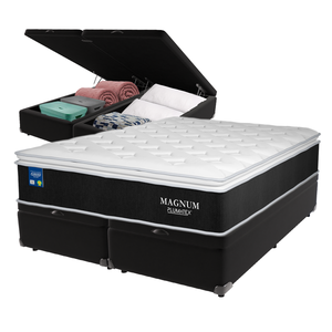 Colchão Queen Magnum Plumatex e Box com Baú Preto
