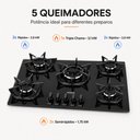 Ver imagem 4 de Cooktop 5 Bocas Mega Chama 3,1KW com Trempes Ferro Fundido e Vidro Temperado Clarice