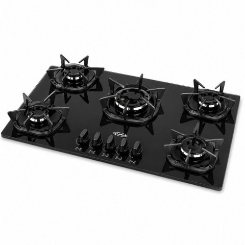 Cooktop 5 Bocas Mega Chama 3,1KW com Trempes Ferro Fundido e Vidro Temperado Clarice