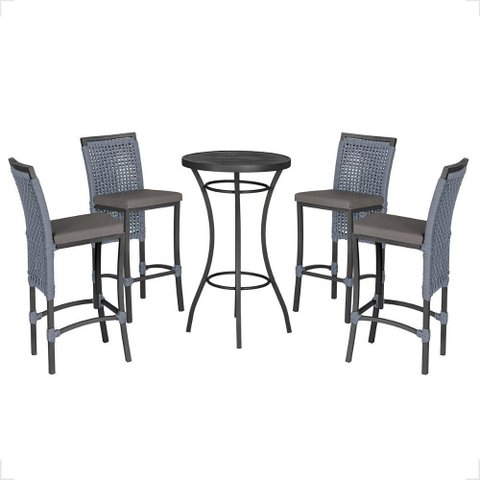 Mesa Bistro e 4 Banquetas Roma Preta Corda Náutica 11 Trama Original