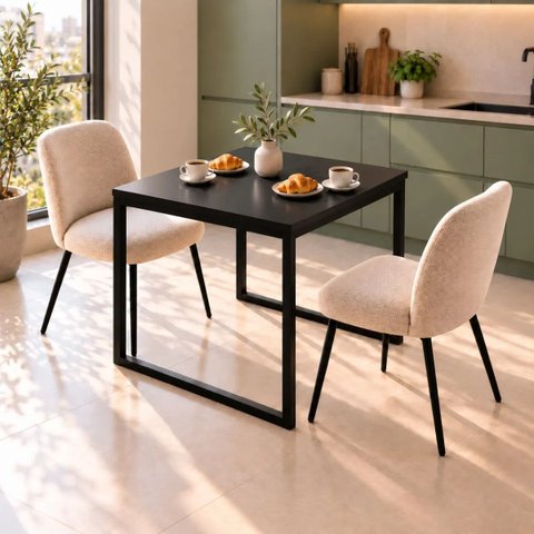 Mesa de Jantar Reforçada Industrial 70x60cm Tampo Preto Pés Preto
