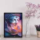 Ver imagem 1 de Quadro Buda Flor De Lotus 24x18cm - com vidro:Madeira preta