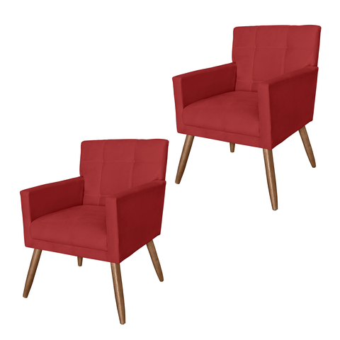 Jogo 2 Poltronas Estofadas Para Quarto Closet Onix Suede Vermelho - LM DECOR