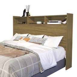 Cabeceira Box Queen 1,60 Melissa com Nicho e Prateleiras Nature - 1
