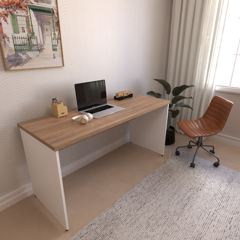 Escrivaninha Mesa Escritório 160CMX60CM 160cm Branco e Carvalho Mel Bege
