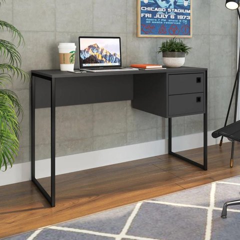 Mesa Escrivaninha Industrial 120cm 2 Gavetas Nubia Grafite Z54 - Mpozenato
