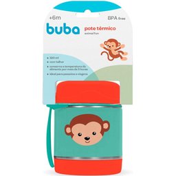 Pote Térmico Infantil Bebê Buba Animais Fun com Talher Leão Macaco Unicórnio Girafa Buba - 4