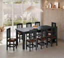 Ver imagem 1 de Conjunto Mesa de Madeira Preto 200x88 + 8 Cadeiras Estofadas Sfa