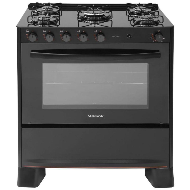 Fogão Suggar Cook Glass 5 Queimadores Mesa Vidro Preto Fgvcg510pt Bivolt