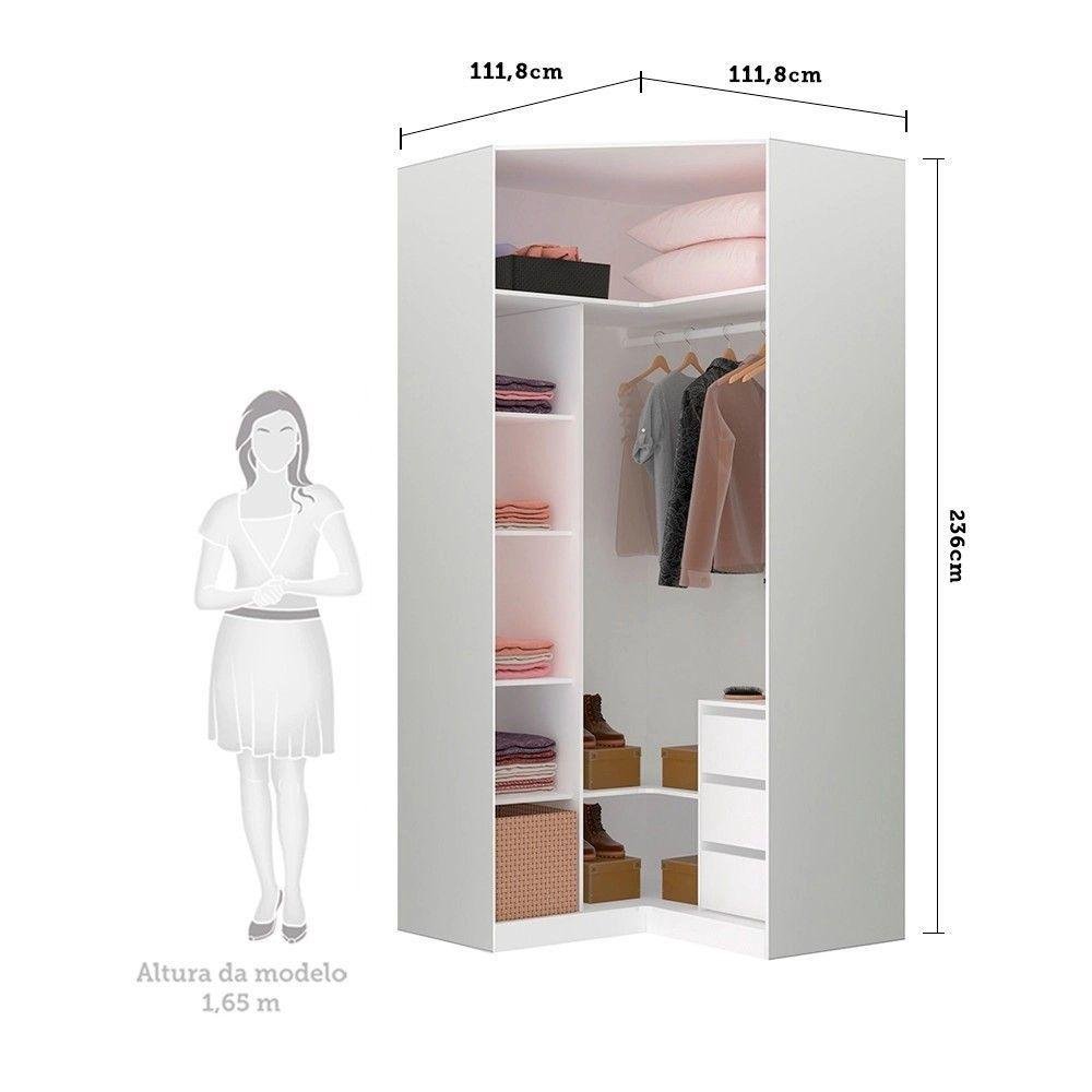 Guarda Roupa Modulado Canto Closet 2 Portas 111,9cm com Vidro Reflecta Prata Prime Luciane Móveis - 2