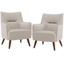 Ver imagem 1 de Kit 02 Poltronas Decorativa Fixa Pés de Madeira Isabella D02 Linho Cru B-443 - Lyam Decor