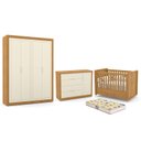 Ver imagem 1 de Dormitório Tutto New 4 Portas, Cômoda 1 Porta, Berço Freijó/Off White com Colchão D18 - Matic Móveis