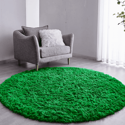 Tapete Saturs Shaggy Pelo Alto Verde  Redondo 140 cm Tapete para Sala e Quarto - 1