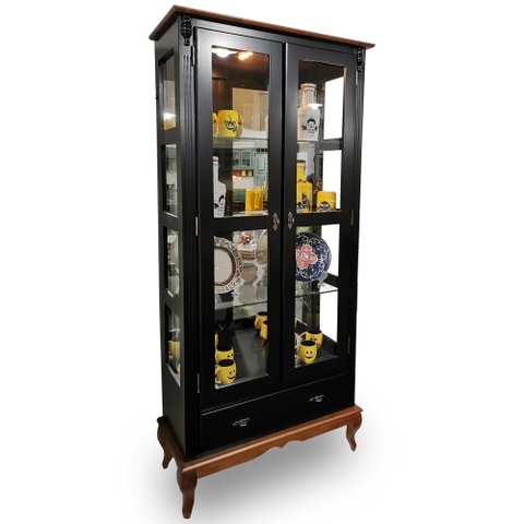 Cristaleira 2 Portas 1 Gaveta C/ Led e Espelho - 60303el Mmj-lz Lz-preto/imbuia