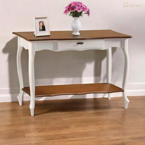 Aparador para Sala Pés Luiz Xv com Gaveta e Prateleira 1019p Linz Móveis - Laca Branca/imbuia Glazer