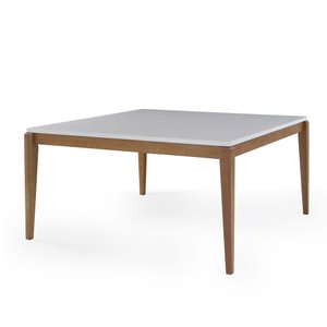 Mesa de Jantar Quadrada Carina Madeira Maciça Tampo com Vidro:peroba / Off White/135x135cm