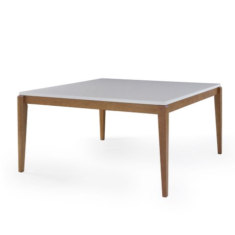 Mesa de Jantar Quadrada Carina Madeira Maciça Tampo com Vidro:peroba / Off White/135x135cm