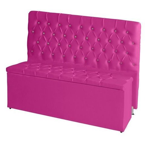 Kit Estrela Cabeceira de Cama Box Casal 140 Cm + Calçadeira Baú Suede Rosa Pink Eli Móveis e Decoraç