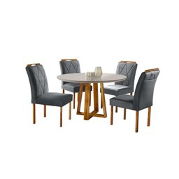 Conjunto Sala de Jantar 4 Lugares Mesa Redonda Tampo Em Vidro 1,0m e 4 Cadeiras - 2