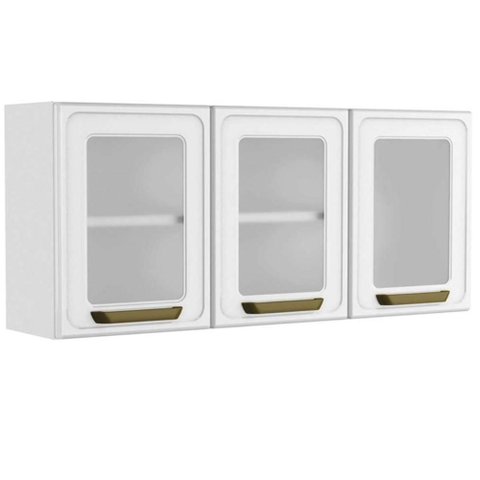 Armário de Cozinha Modulado Bella C/ 3 Portas C/ Vidro 120cm Branco - Bertolini