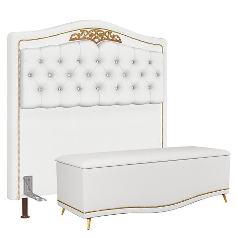 Cabeceira Cama Box Casal 140cm Com Calçadeira Baú Imperial J02 Corano Branco - Mpozenato