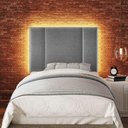 Ver imagem 2 de Cabeceira Estofada Iluminação Led Stella Cama Solteiro 90 Cm Linho Cinza