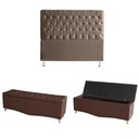 Ver imagem 1 de Kit Estrela Cabeceira de Cama Box e Calçadeira Baú Pés Palito Botão Cristal King 195 Cm Suede