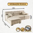Ver imagem 3 de Sofá Orlando 2.80x1.70m com Chaise, Retrátil e Reclinável - Bege