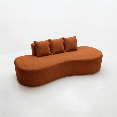 Sofá Tóquio Puff Orgânico Bouclé 200cm com 3 Almofadas Design Curvo Luxo para Sala e Recepção:Terrac