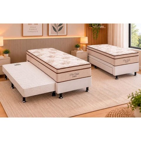 Cama Box c/Aux Crc Solteiro+Colchão Molas Pró Vida Ortobom