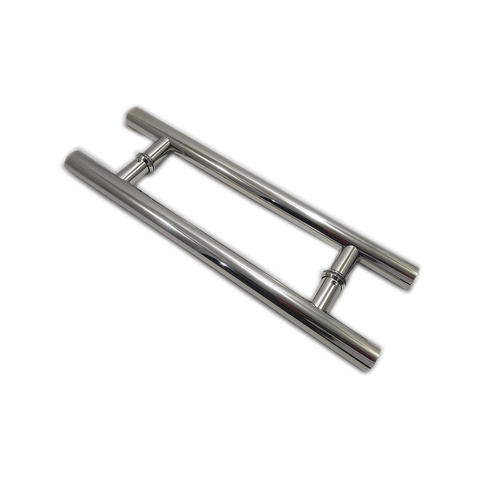 Puxador H duplo 45x30cm tubular redondo em inox para porta de vidro e portão