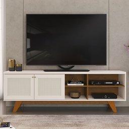 Rack Bancada Para Tv Até 60 Polegadas 2 Portas Sara D04 Freijó/Off White - Mpozenato - 2