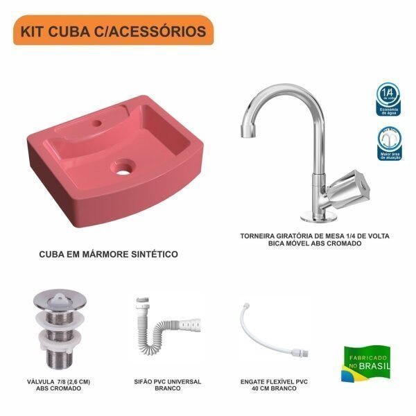 Kit Cuba RT41 com Torneira C50 e Válvula 1 Polegada ABS e Sifão Pvc e Flexível Compace - 3