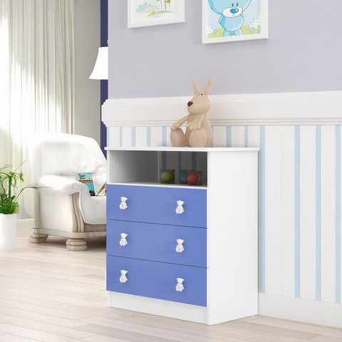 Cômoda Infantil com 3 Gavetas 1 Nicho Azul