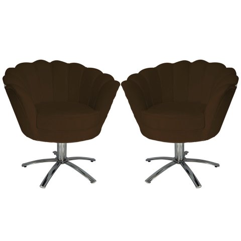 Kit 2 Poltronas Decorativa Pétala Base Giratória Metal Couro Marrom Mz Decor