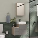 Ver imagem 1 de Conjunto Gabinete Banheiro Nivus 60cm (armário + Cuba + Espelheira) Madeirado / Cinza